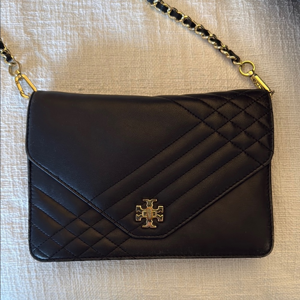 Tory Burch Black Quilted Crossbody Bag with Gold Chain